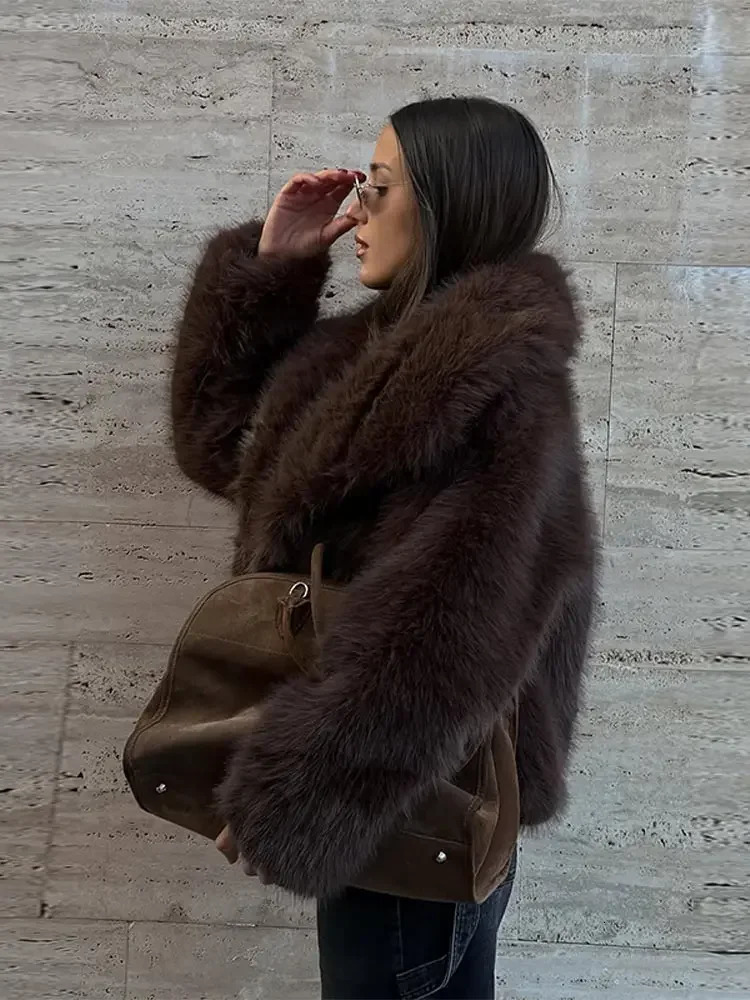 Women Solid Faux Fur Coat Loose Lapel Long Sleeve Pocket Casual Coat Autumn Winter Female Furry Warm Outerwear 2025 251029