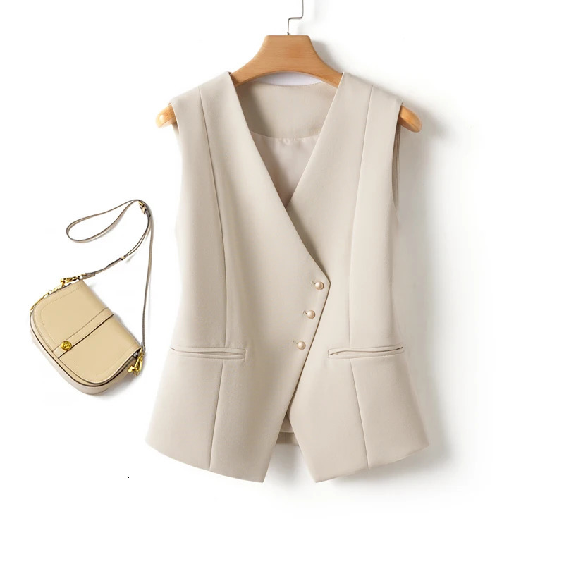 Solid Color Short Vest Womens Spring Fall Fashion V Neck Diagonal Button Versatile Workplace Elegant Vest Jacket Top 251029