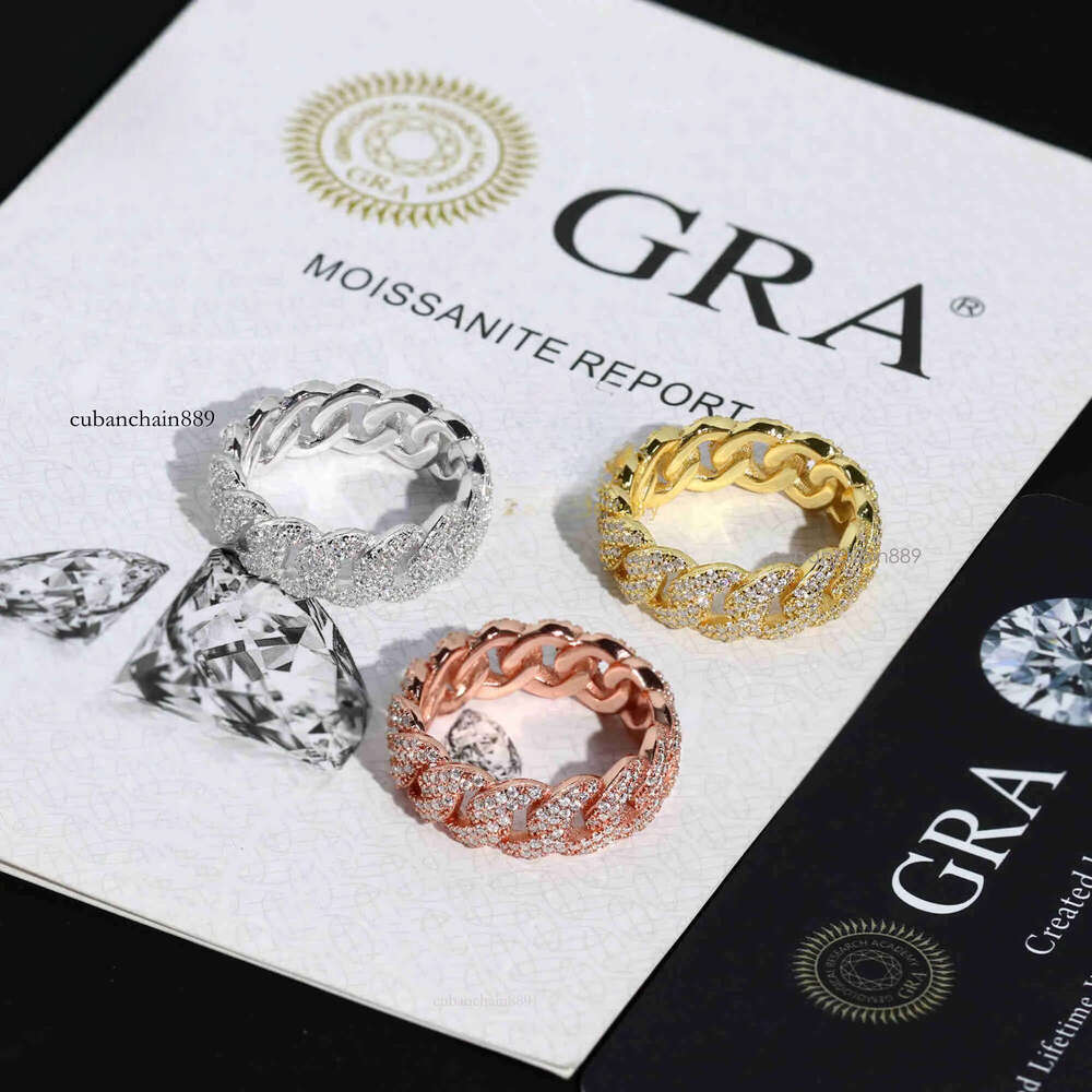 Designer new Hiphop jewelry 2 row 7mm wide Cuban link Sier Moissanite Dia Ice out rapper man ring free delivery