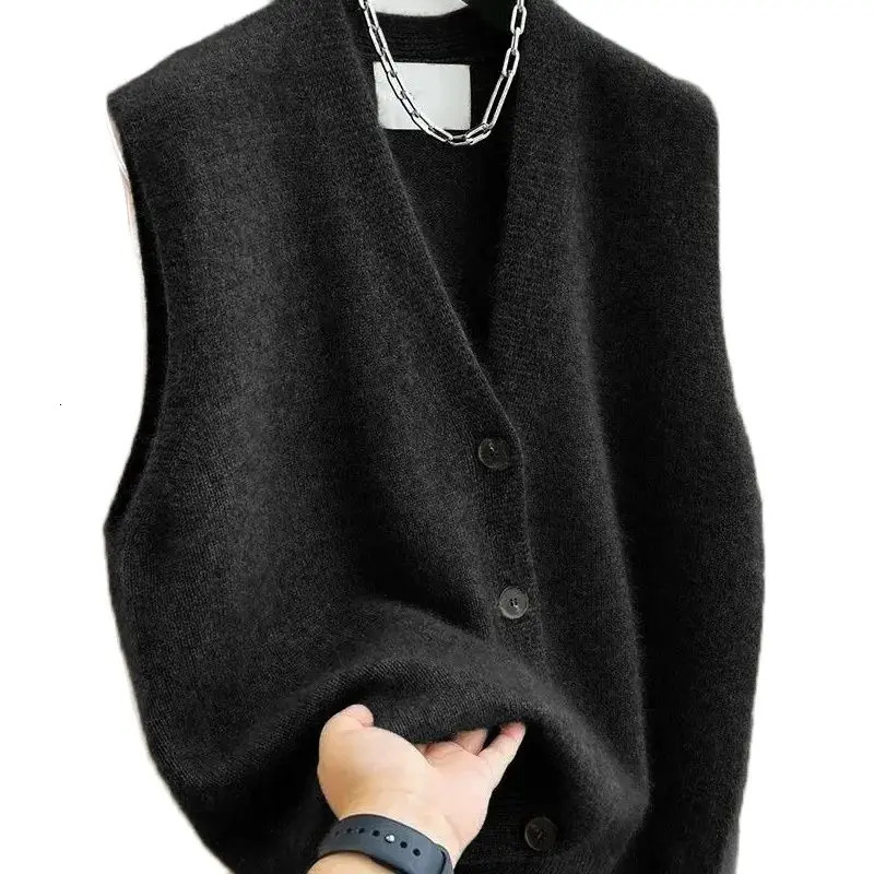 2025 Women Versatile Vneck Sweater Vest Coat Female Fashion Sleeveless Knitted Cardigan Sweaters Vests Top 251029