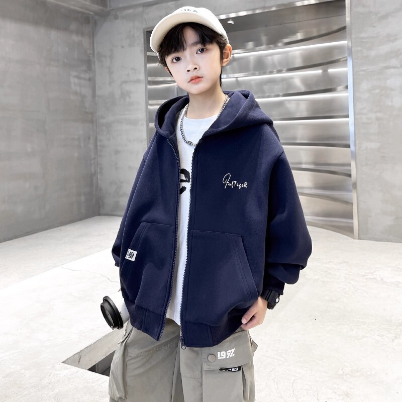 Boys' Jacket Spring and Autumn New Style Designer Big Children's Hooded Top Boys' Autumn Sportswear Open Knitted Woolen Sweater Fashion