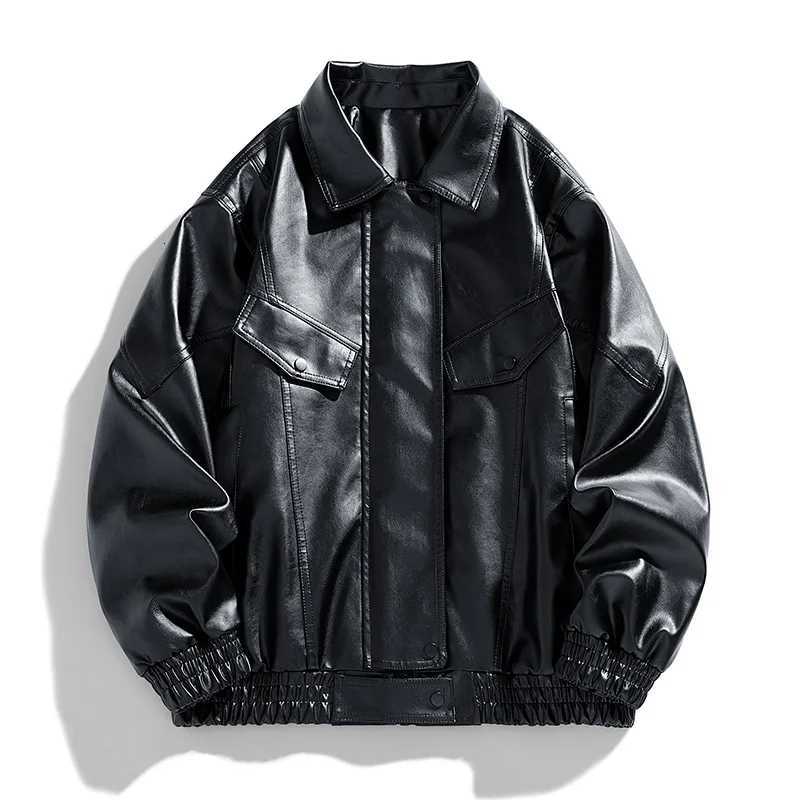 2025 casual loose PU leather jacket waterproof and windproof outdoor motorcycle jacket mens lapel leather jacketT251029