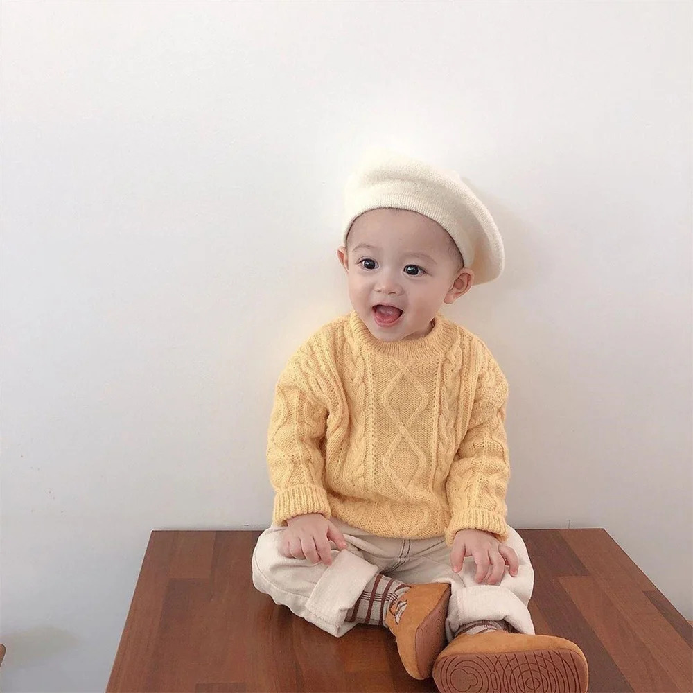 Fashion Baby Knitted Beret Hat Solid Color Childrens Warm Hats Autumn Winter Painter Cap For Girls Kids Bonnet Accessories 251029