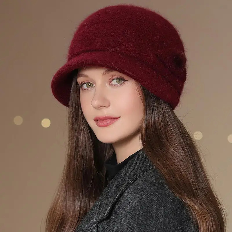 Women Winter Hat Keep Warm Mom Cap Outdoor Add Fur Lined Hats For Casual Bucket Knitted 251013