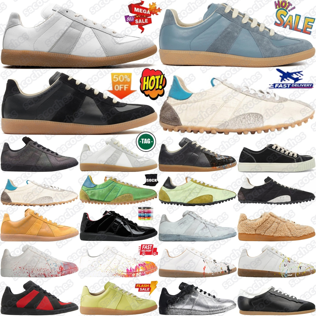 German Army designer shoes mm6 sneakers GATs Replicaes Sprinters trainers Tabi Low Trainer White Painter Black Gum Glicines Smoke gat Vintage Yellow Forest #9r3t#