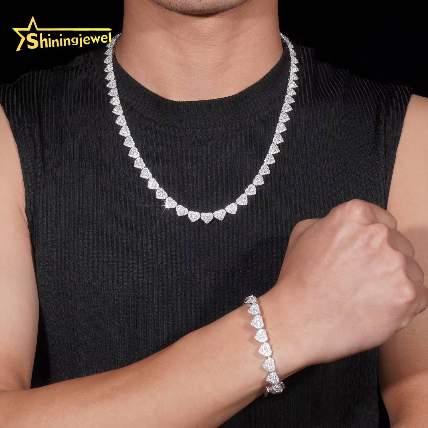 Hot Selling Heart Style Moissanite Cuban Link Bracelet 925 Silver Iced Out Moissanite Diamond Bracelet Men Hip Hop Jewelry