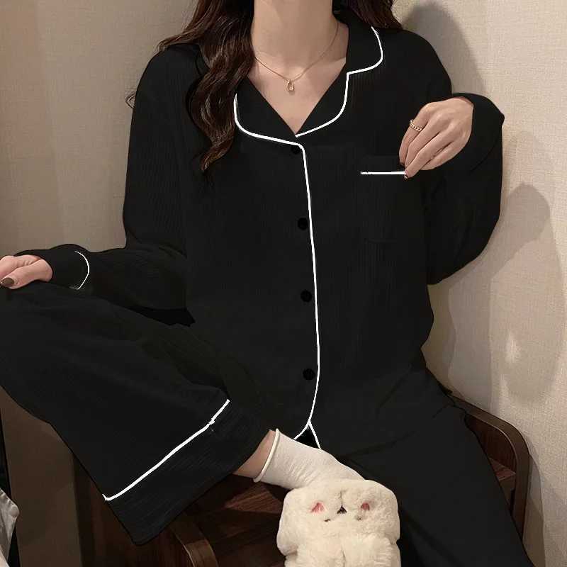 New Casual Sleepwear Pyjamas Women Black White Spring Autumn Winter Home Clothes Long Sleeve Female Nightwear Pajamas Set M3XLT251029