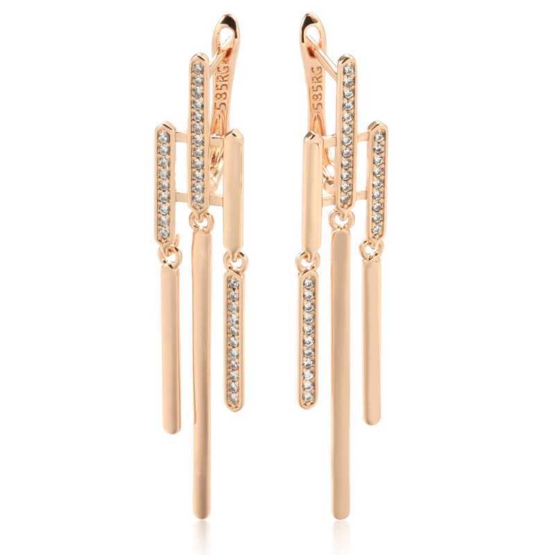 Kinel Luxury Long Tassel Dangle Earrings for Women Fashion Unique 585 Rose Gold Color Natural Zircon Party Fine Daily JewelryW251029