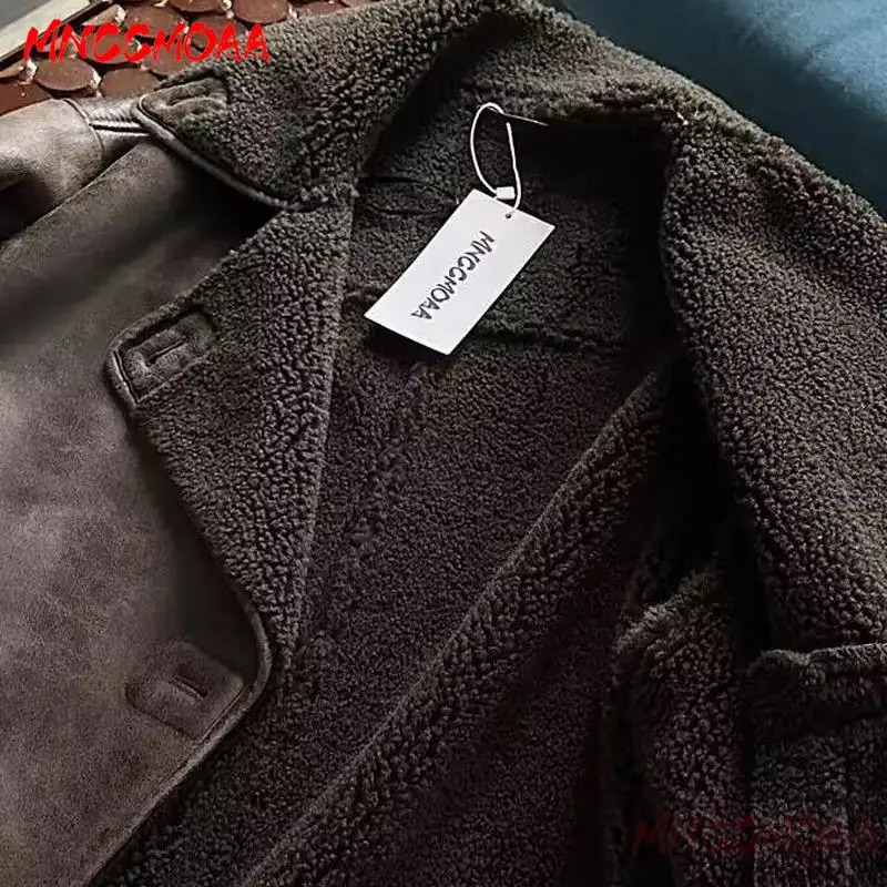 MNCCMOAA High Quality Winter Women Vintage Long Sleeve Warm Faux Fleece Jacket Coat Female Casual Solid Pocket Outwear Tops 251029