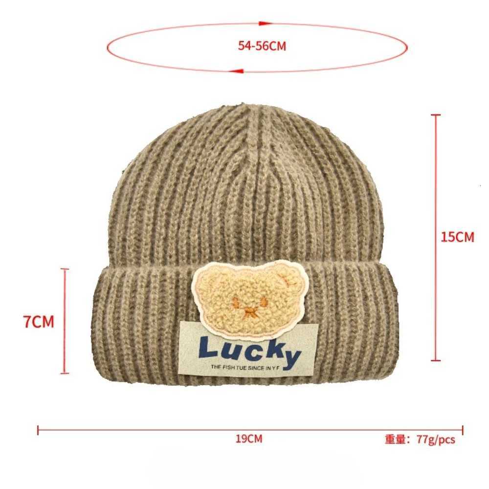 Baby Cartoon Hat Kids Lucky Bear Knitted Hat Soft Thick Solid Color Winter Hat Student Winter Hat with Earmuffs Childrens Gifts251028