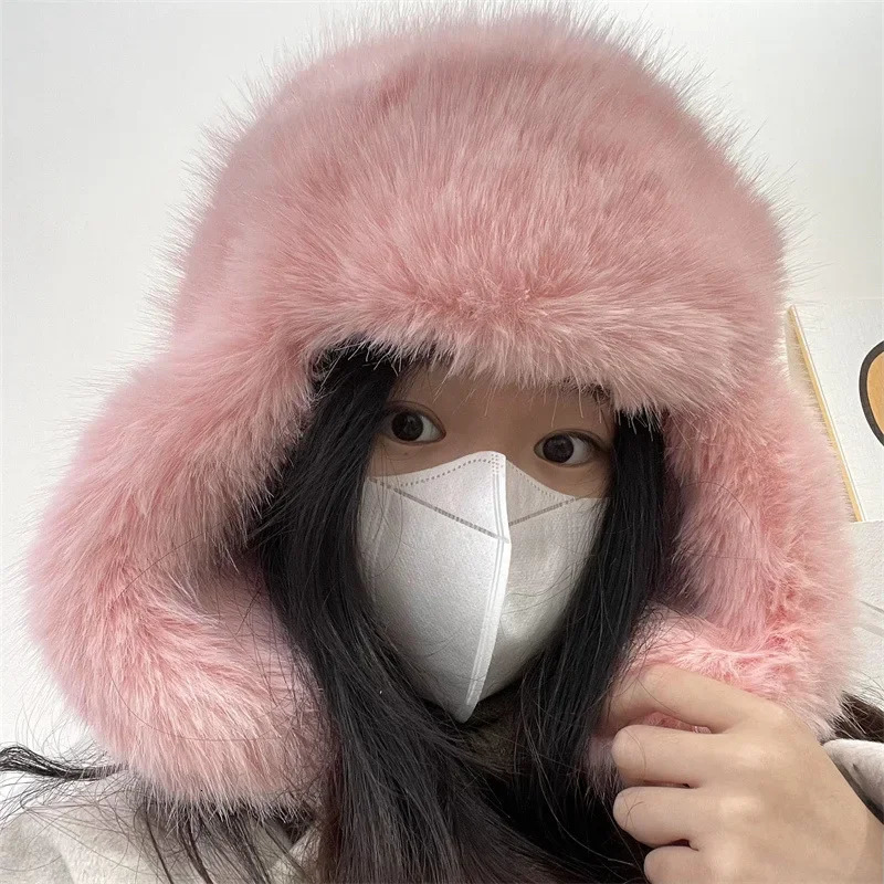 Winter Thickened Warm Plush Womens Bomber Caps Korean Version Big Head Show Face Small Fashion Versatile Russian Hat for Men 251029