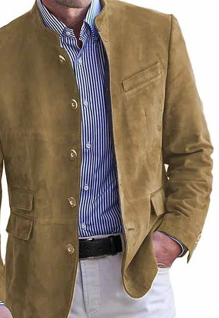 Autumn Winter Mens Casual Suede Blazer Jacket Long Sleeve Solid Color Single Breasted Button Fashion Jackets 251029