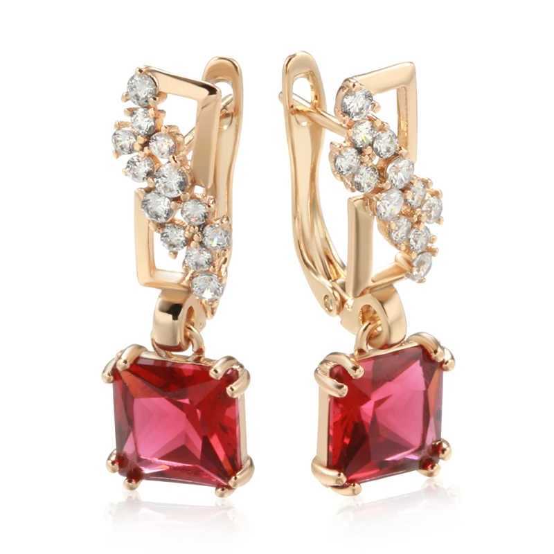 Wbmqda Fashion 585 Rose Gold Color Long Dangle Earrings For Women Square Red Natural Zircon Accessories Luxury Dubai JewelryW251029