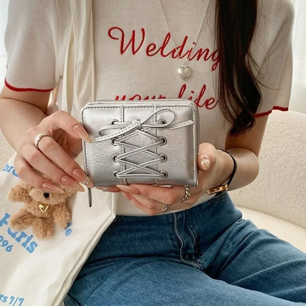 Minimalist Style Bow Short Wallet MultiFunctional Large Capacity Coin Purse Zipper Coin Handbag Women 251029