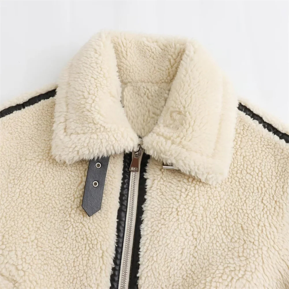 RARF Autumn Womens European and American Style Artificial Fur Effect Motorcycle Jacket Coat with Fur Integration 251029