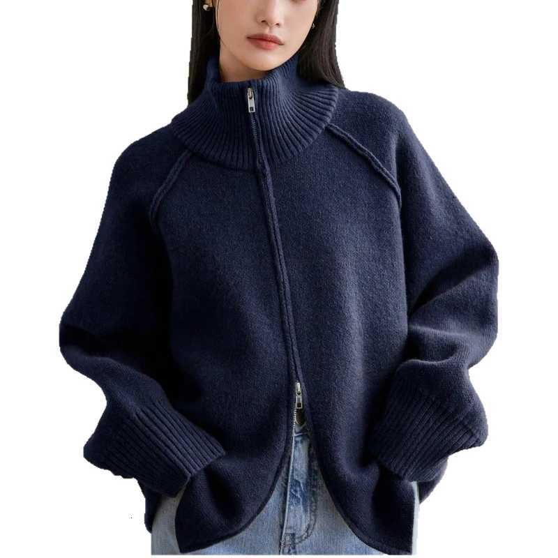 Cardigan Women Sweaters Zipper Coats Stand Collar Full Sleeve Jumpers Y2k Streetwear Elegant Knit Open Stith Autumn WinterT251028