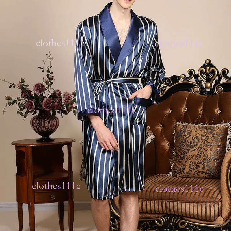 Mens Satin Pamas Pama Pyjamas Long Sleeves Silk Kimono Stripe Sleepwear Robe Bathrobe Night Dressing Gown