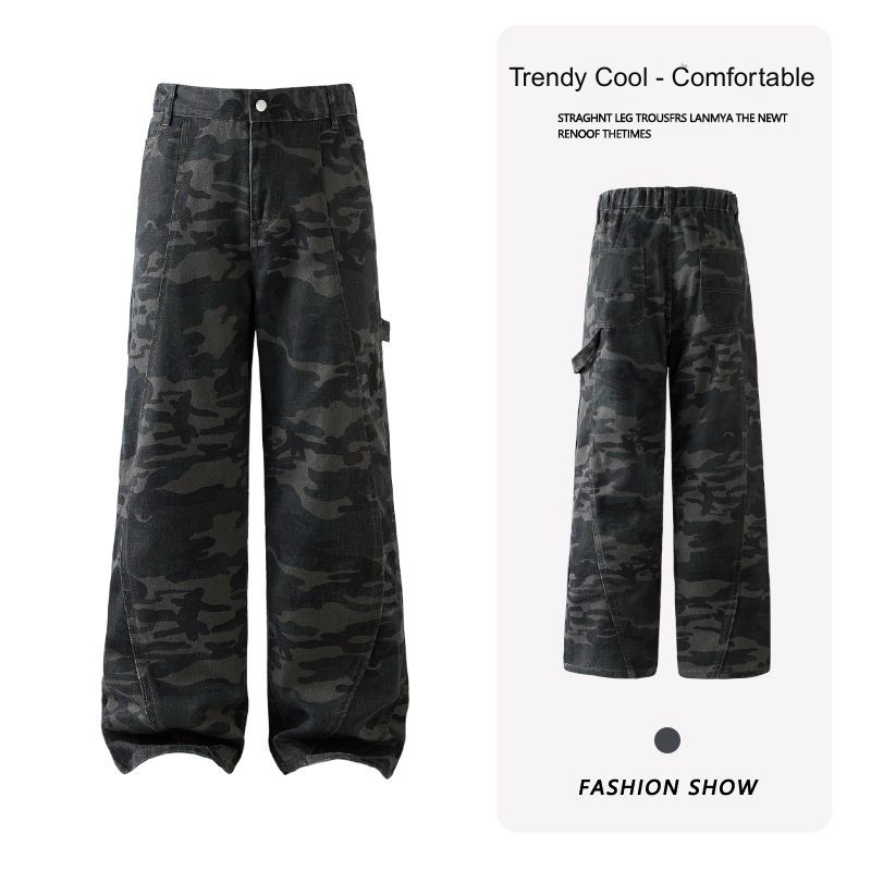The 2025 autumn/winter new style of jeans, camouflage long pants, semi-elastic button and belt versatile long pants---LK24366
