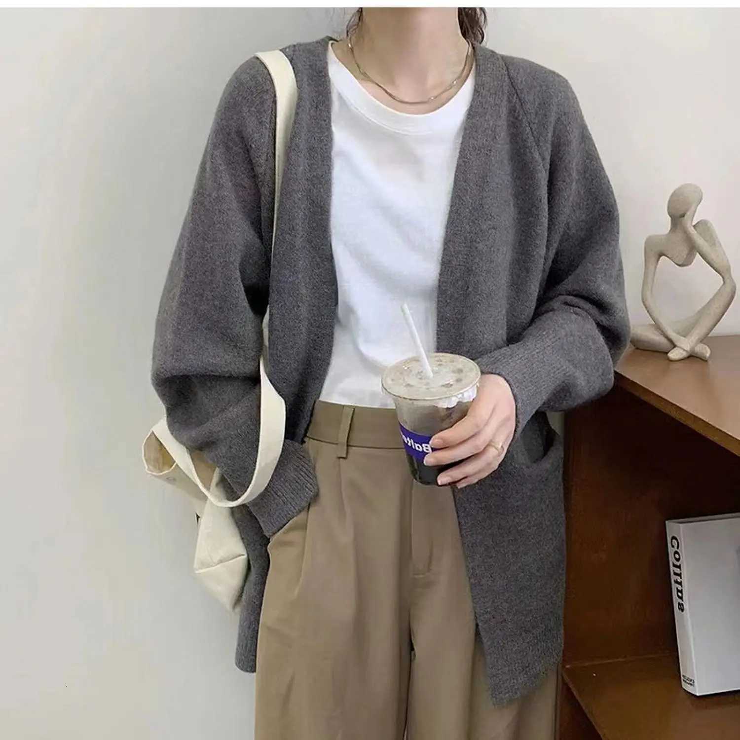 2025 New Thick Knitted Sweater Cardigan Women Loose Oversized V Neck Spring Coat Casual OutwearT251028
