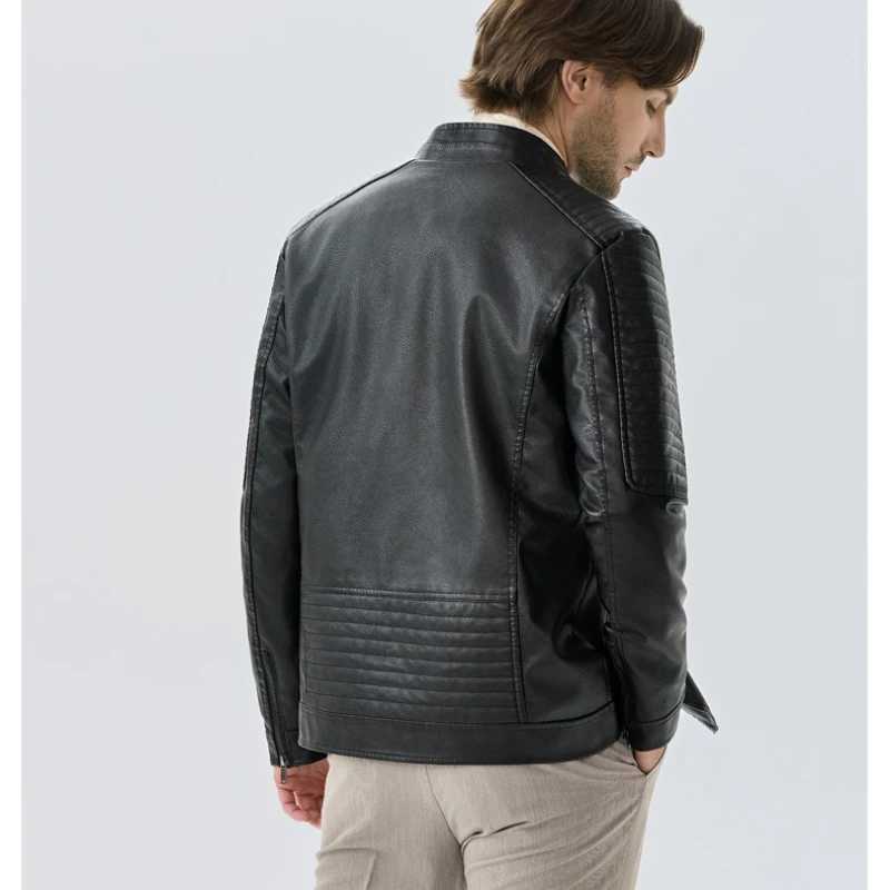 Mens Premium PU Leather Jacket Black Business Casual Slim Fit Biker Style Lightweight WaterproofT251029