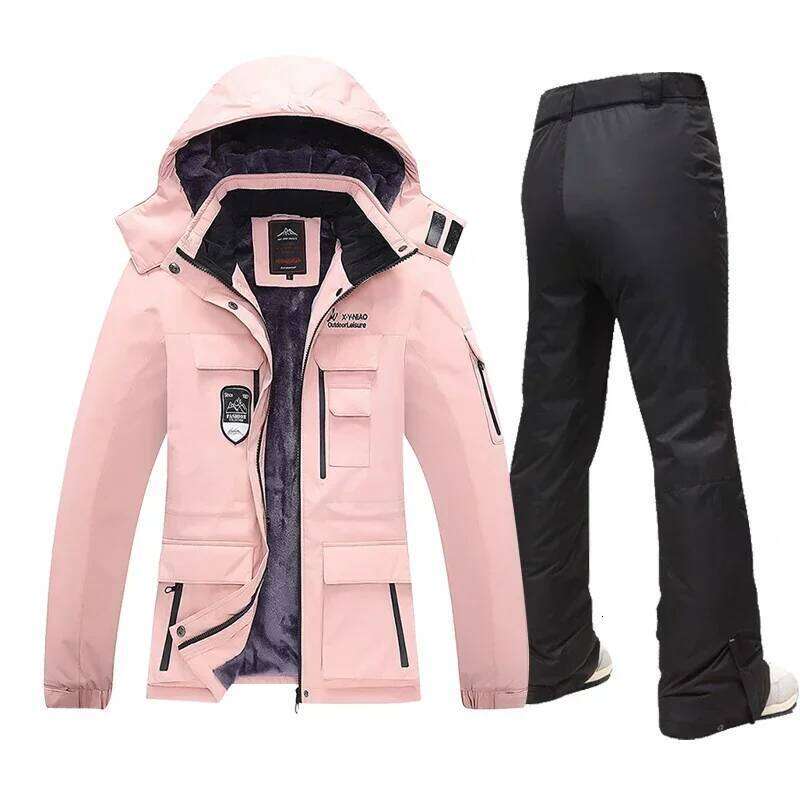 Winter Suit Warm Fleece Ski Jackets And Strap Pants Windproof Waterproof Snowboard Jacket Women Outdoor Hiking Camping Sport