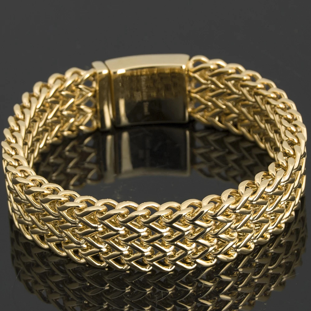 30MM 212223CM Long Never Fade Gold Color Man Bracelet for Men Stainless Steel Mens Bracelets Wrist Jewelry Waterproof 251028