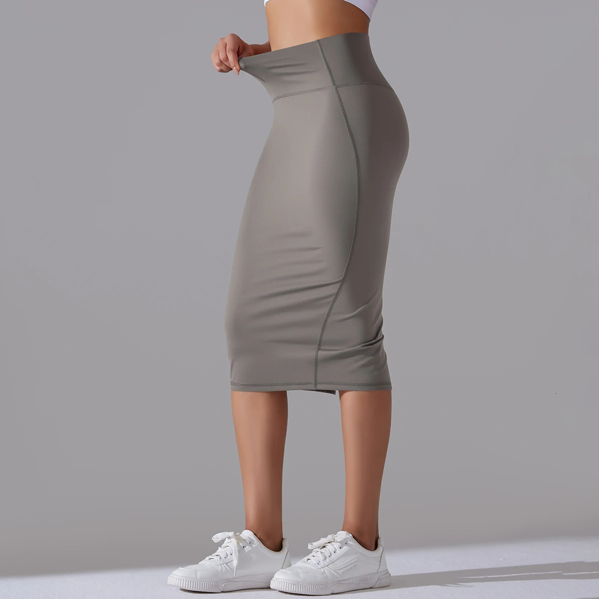 Womens Sexy Naked Feel Fabric Skinny Pencil Skirt Ladies Hips Wrap Bodycon High Waist Elastic Stretch Split Skirts 251028