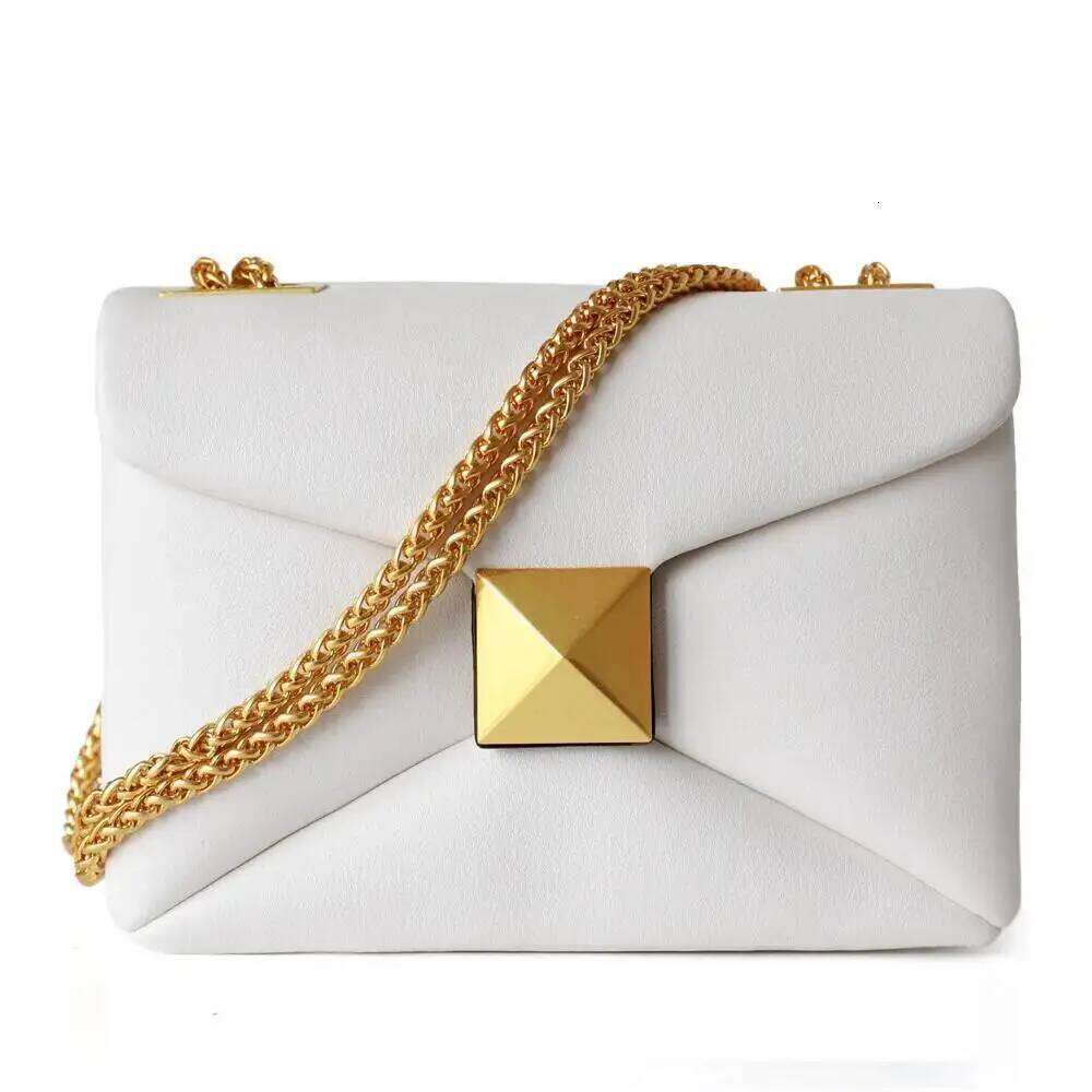 2026 Fashion Designer Genuine Pyramid rivetLeather Small Square Bag High Quality Cowhide Underarm Shoulder BagsSoft Lambskin, Gold Hardware, Chain Sho