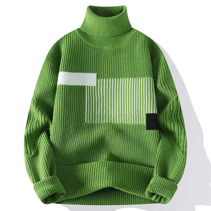 Autumn Winter Fashion Turtleneck Sweater Men Patchwork Knit Pullovers Korean Casual Sweaters Loose Mens Warm Pullover Knitwear J251029