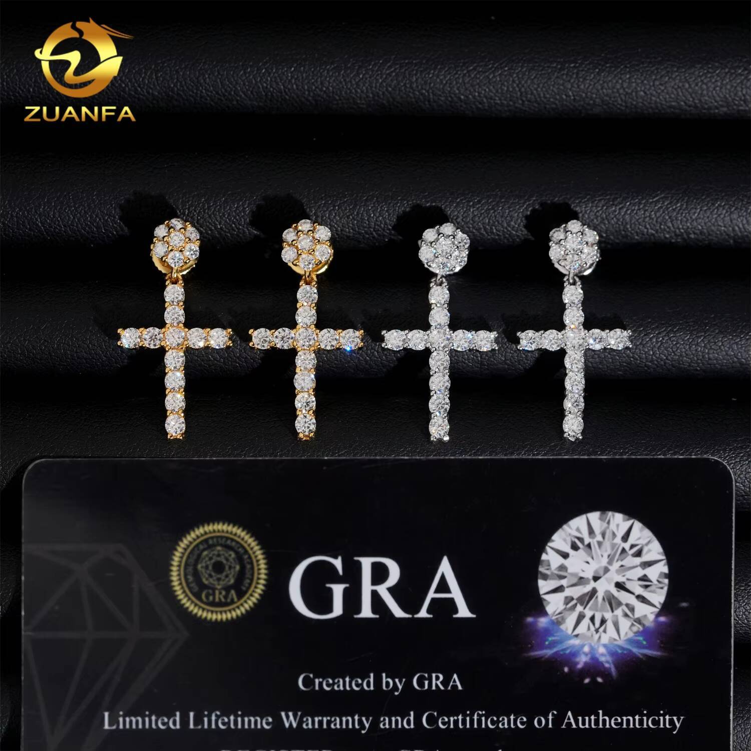 Ready Shipping Cross Hip Hop Earrings 925 Silver Moissanite Diamond Drop Earrings Screw Back Pass Diamond Tester