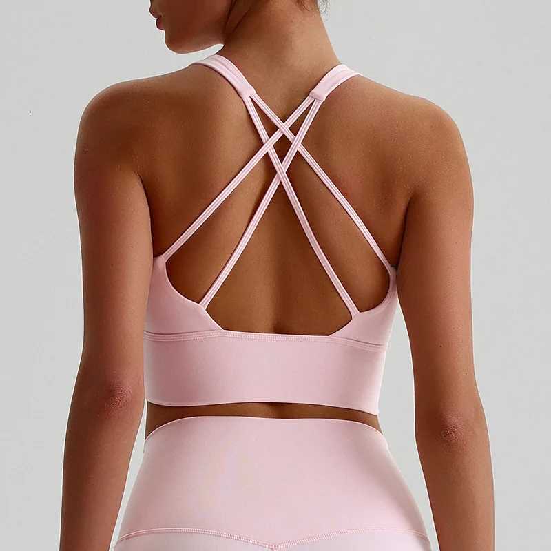 Solid Color Women Fitness Bra Tights Sports Tank Top Cross Back Gym Clothe Underwear Yoga Vest High impact shockproof Chest PadXJ251029
