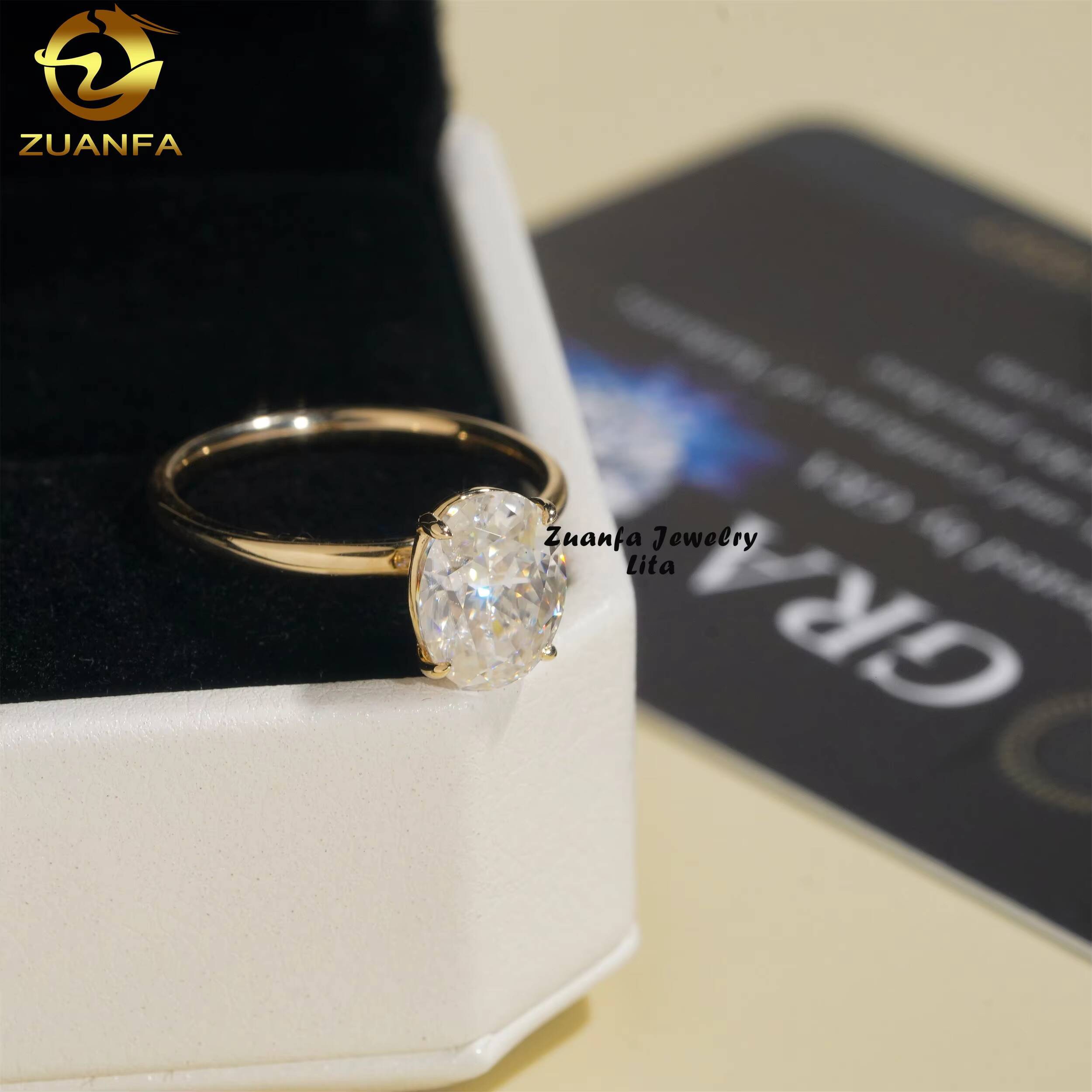 Classic Design 14k Real Gold Oval Cut 2ct Moissanite Diamond Wedding Engagement Rings for Women