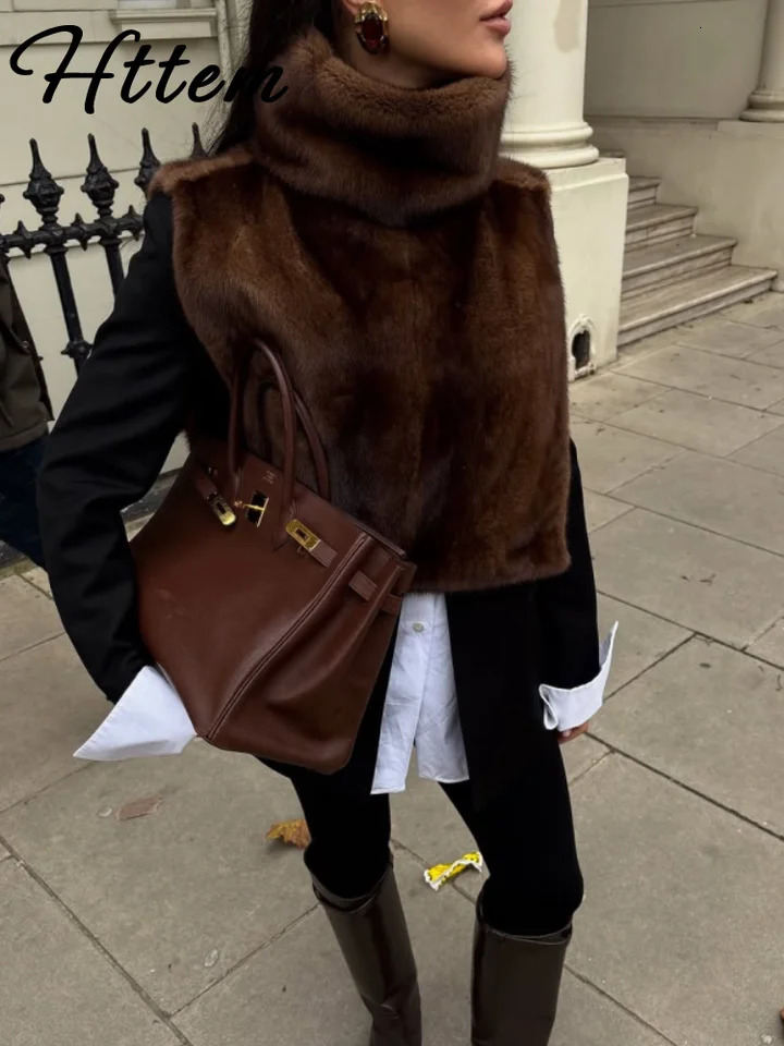 Chic Turtleneck Fur Vest Women Allmatching Solid Sleeveless Fluffy Cozy Vests Female 2025 Autumn Winter Lady Layering 251029