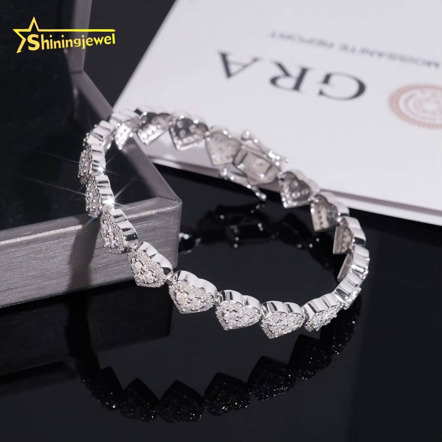 Hot Selling Heart Style Moissanite Cuban Link Bracelet 925 Silver Iced Out Moissanite Diamond Bracelet Men Hip Hop Jewelry