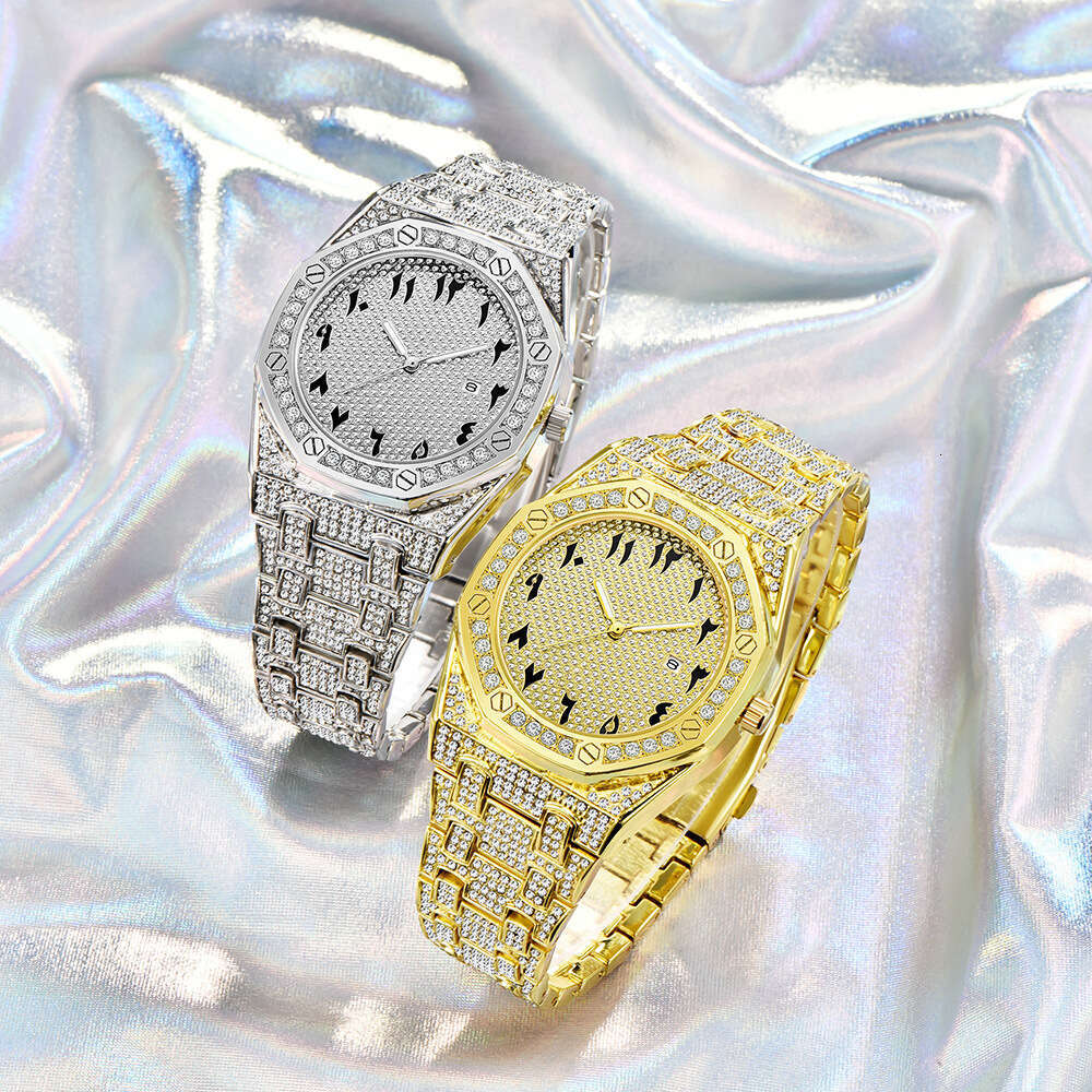 Men's Hip-Hop Diamond-Studded Brand Cool gold Calendar Quartz Watch Niche Light Luxury Style
