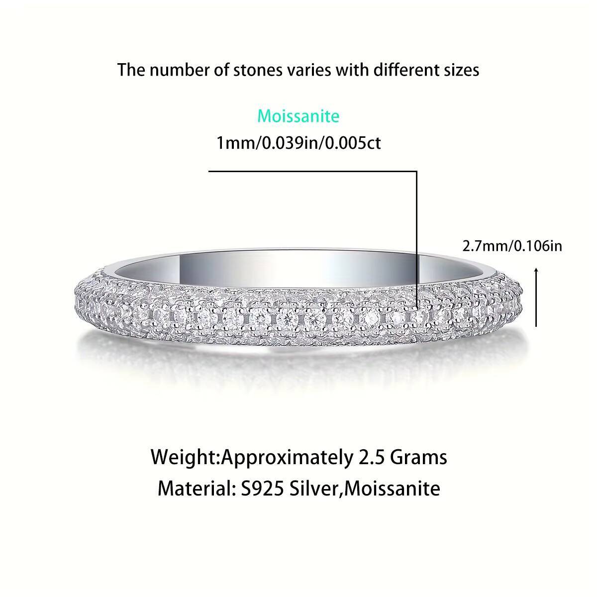 Customizable 3Row Moissanite Eternity Wedding Ring High Quality 14K18K Plating Gold Luxury Brilliant Cut Silver Jewelry Women