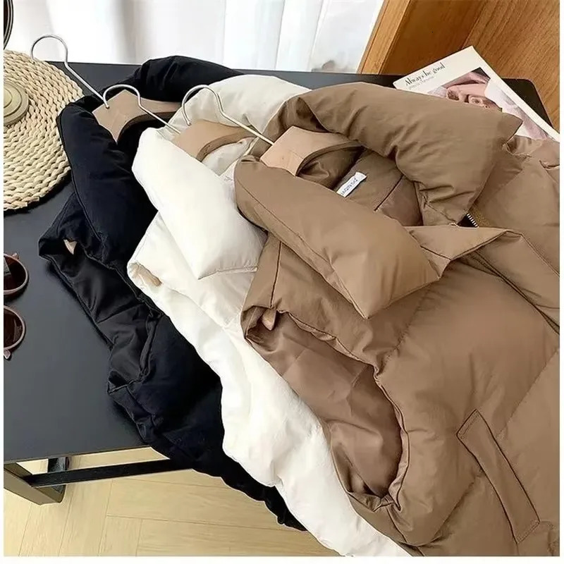 2025 Winter Warm Cropped Vest Jackets For Women Fashion Sleeveless Stand Collar Zip Up Puffer Waistcoat Street Style Outwear 251029
