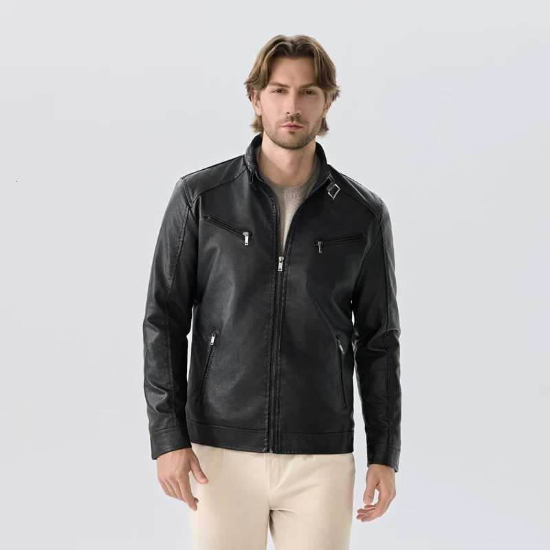 Mens Workwear Leather Jacket High Quality New Top Windproof Jacket Autumn Winter Korean Version Trendy Stand Collar JacketT251029