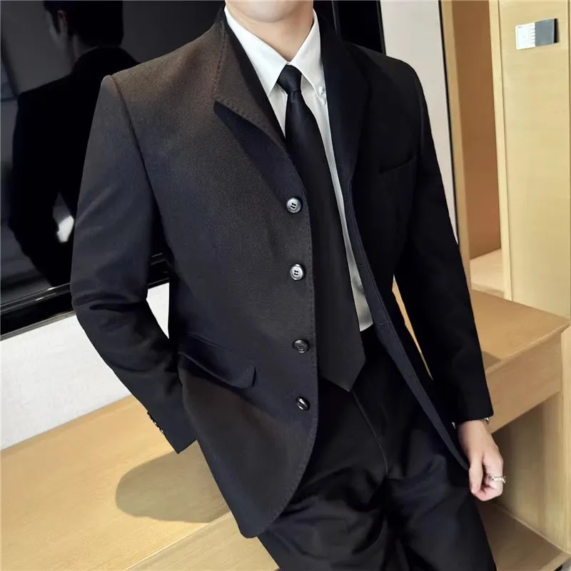 Autumn Winter High Quality Thick Woolen Blazers Men Solid Color Smart Casual Suit Coats Mens Fashion Turn Down Collar Blazer 251028
