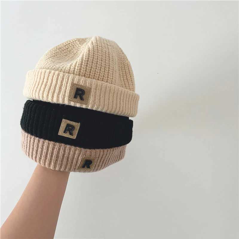 PLetter Baby Knitted Beanies Winter Warm Children Woolen Hat 05year Boy Girl Toddler Melon Cap Solid Color Kids Crochet Bonnet251028