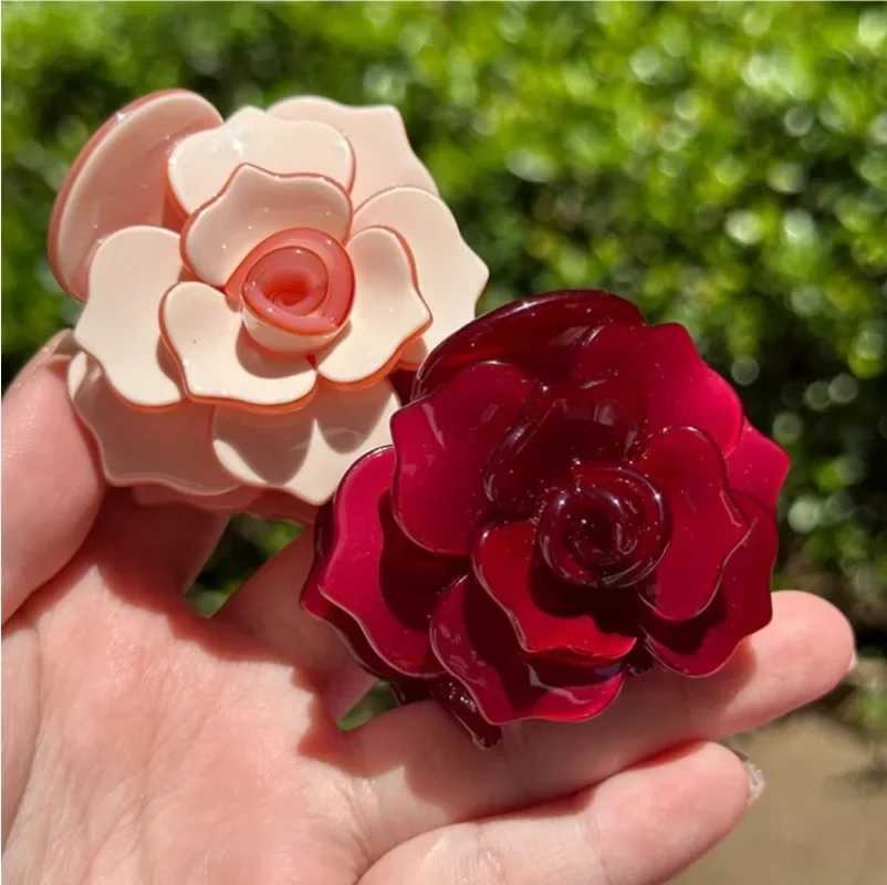 New French Threedimensional Camellia Hair Claw Acetate Elegant Flower Crab Hair Clips Hair Accessories Headdress for Women GirlW251028