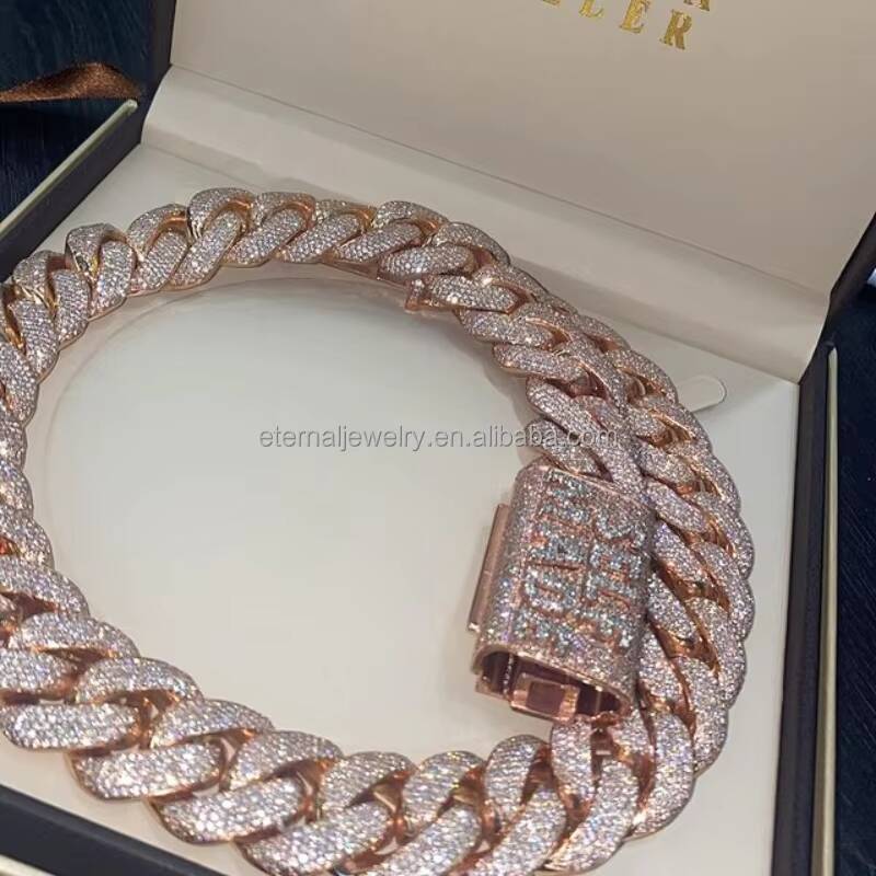 Custom 24MM S925 Sterling Silver 10K 14K 18K Solid Gold Plated Iced Out Moissanite Lab Natural Diamond Cuban Link Chain Necklace