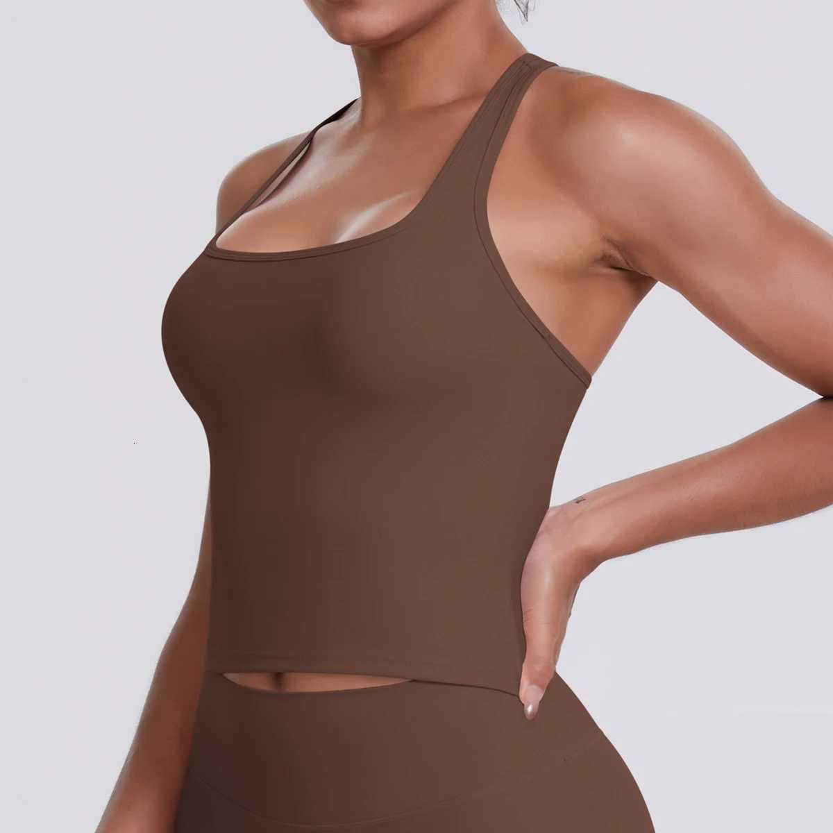 Yoga Vest Seamless Running Top Tank Top Short Sleeve Ishape Backless Gym Workout Top Solid Color Nylon Fitness TopXJ251029