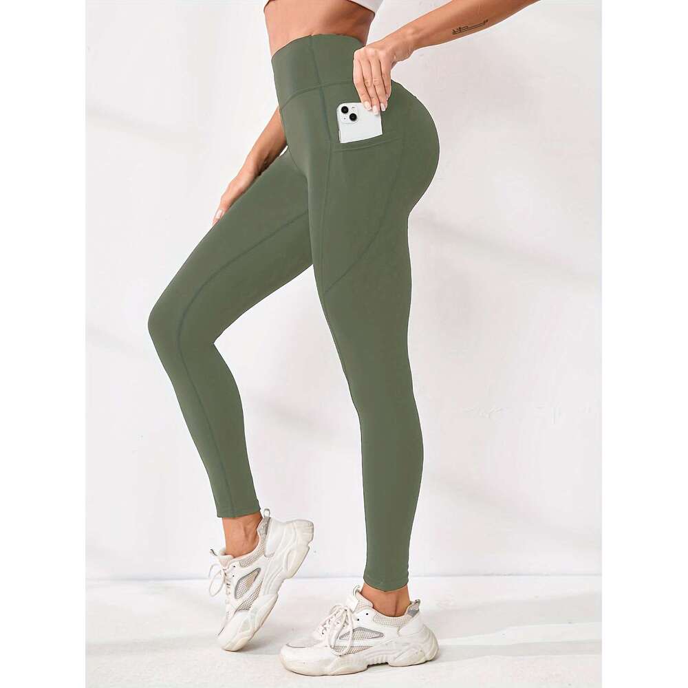 5-Pack Women's High-Waist Tummy Control Yoga Leggings With Pockets - Full-Length Solid Color Sports Pants, Indoor Training Trousers