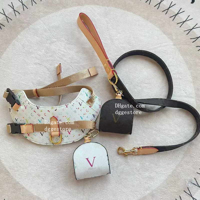 Designer Dog Harness Leash and Dog Bags Holder Classic Letters Leather Dog Harness No Pull No Choke Pet Harness for Small Medium Dogs Luxury Dog Accessories B267