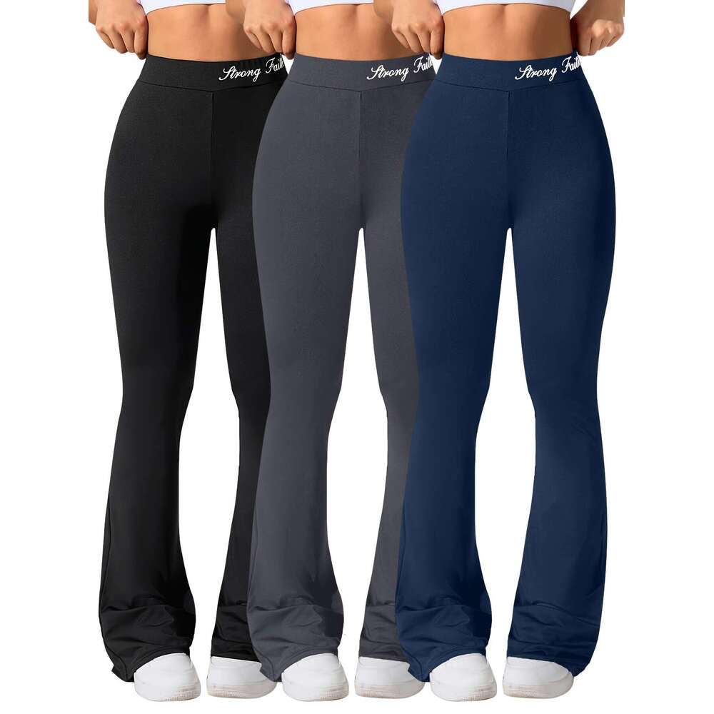 Women's Sports Long Pants Three-Pack, Casual Attire, Activewear Bottoms, Relaxed Solid Color, Comfortable Fit, Breathable Material, Multipack Leg