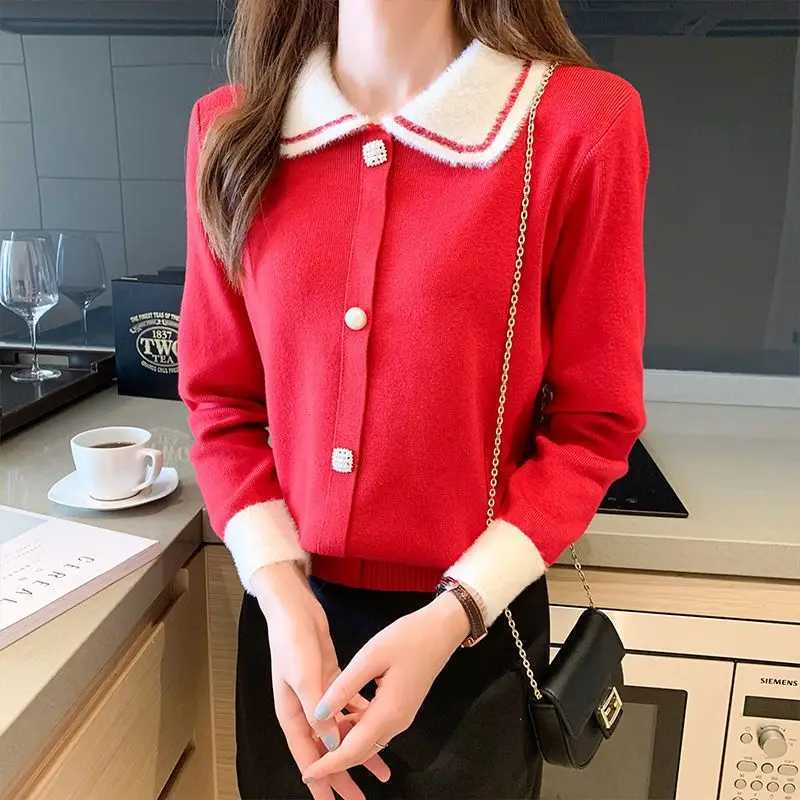 Sweet Contrast Knitting Pullovers Top Autumn Winter New Long Sleeve Academy Allmatch Sweaters Fashion Elegant Women ClothingT251028