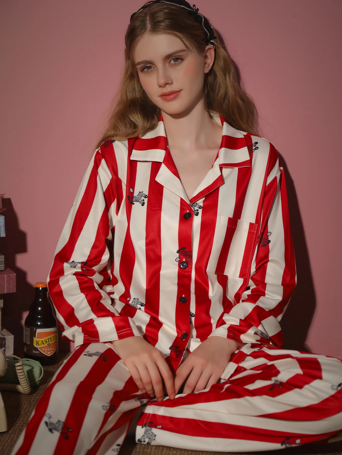 2piece womens sleepwear long sleeved pants home wear spring and autumn winter striped pattern cardigan set 251029