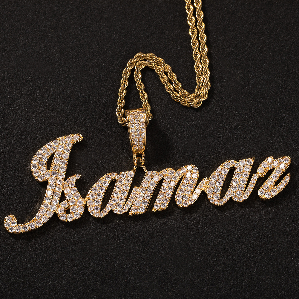 Hip Hop Custom Charm A-Z Letters Name Pendant Necklace 5A Cubic Zircon 18k Real Gold Plated Jewelry Women Men Gift