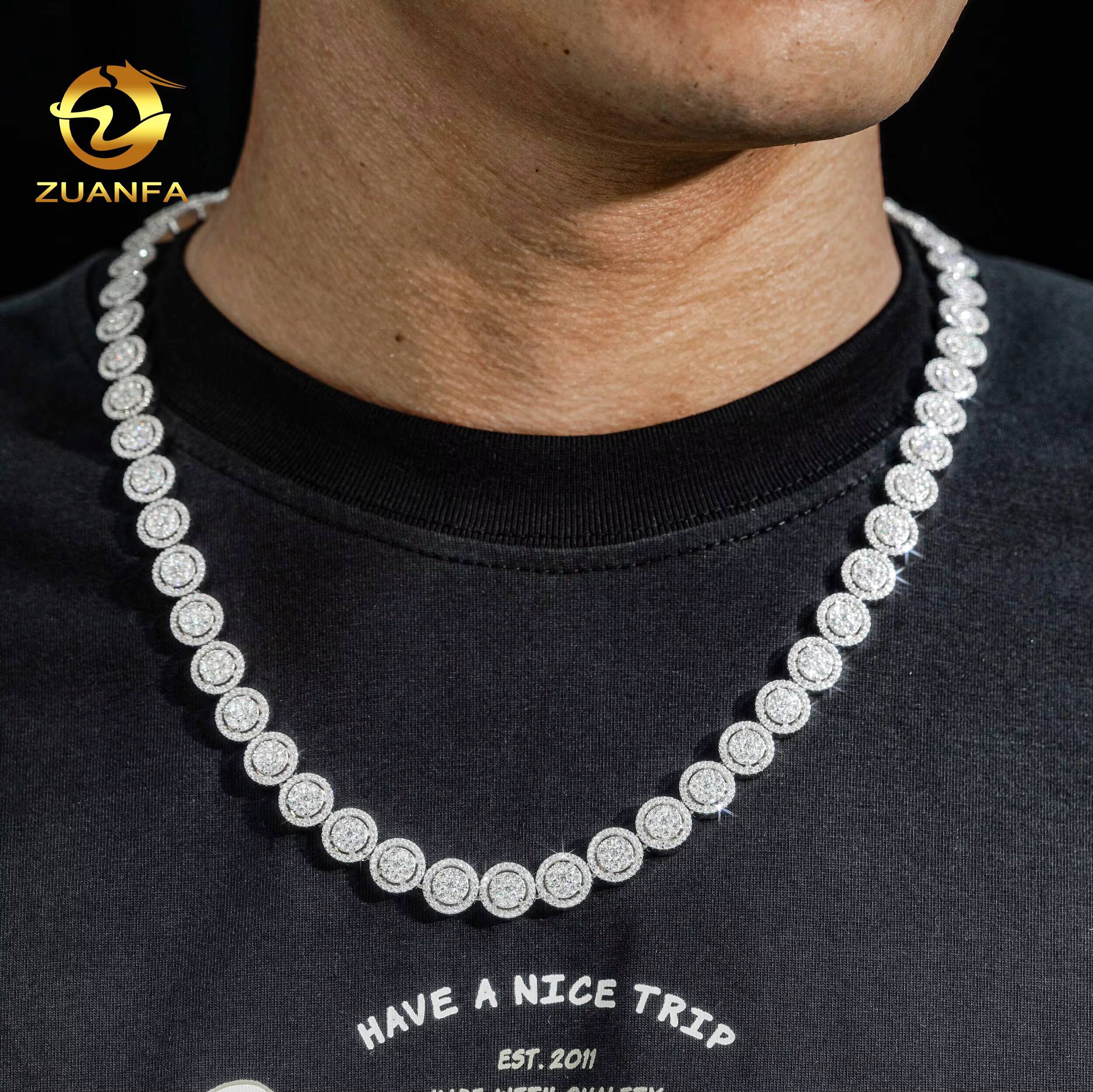 Fine Jewelry Sterling Silver S925 Hip Hop Iced Out Vvs Moissanite Diamond Jewelry Tennis Necklace Tennis Chain